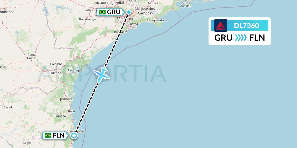 DL7360 Delta Air Lines Flight Map: Sao Paulo to Florianopolis