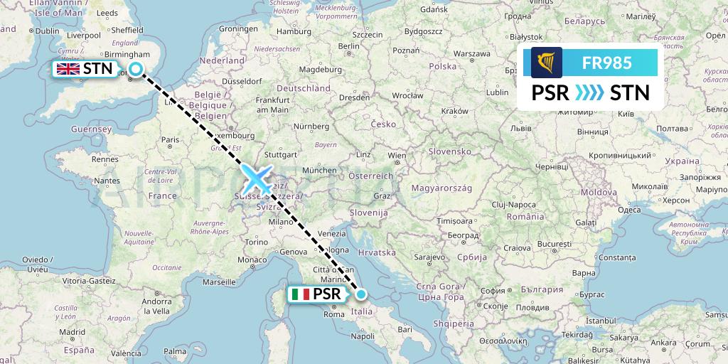 FR985 Ryanair Flight Map: Pescara to London