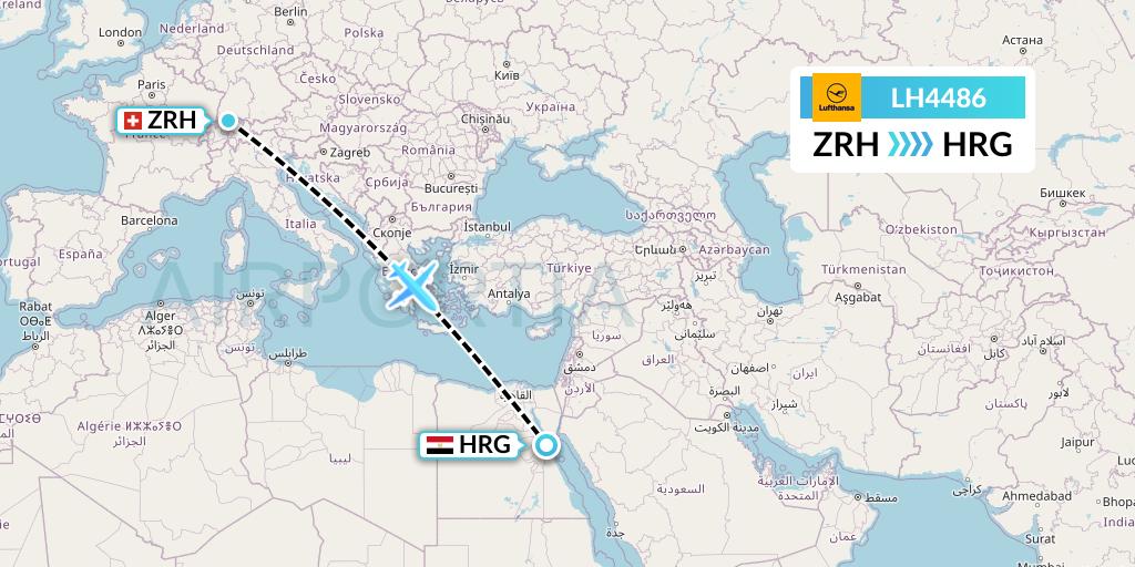 LH4486 Lufthansa Flight Map: Zurich to Hurghada