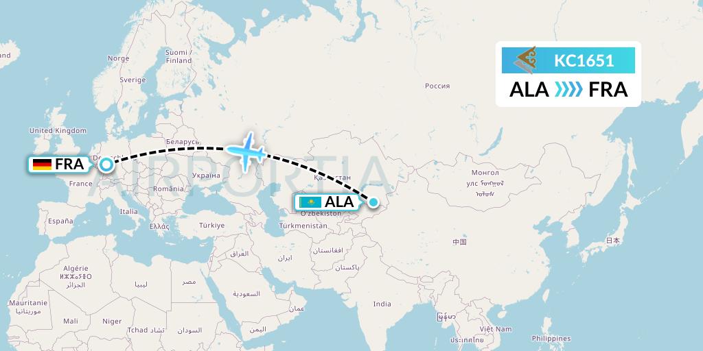 KC1651 Air Astana Flight Map: Almaty to Frankfurt
