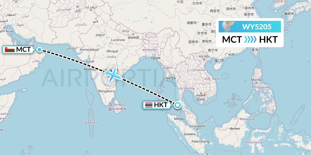 WY5205 Oman Air Flight Map: Muscat to Phuket