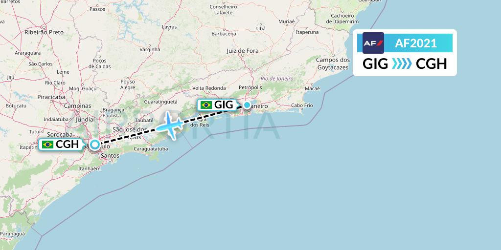 AF2021 Air France Flight Map: Rio de Janeiro to Sao Paulo