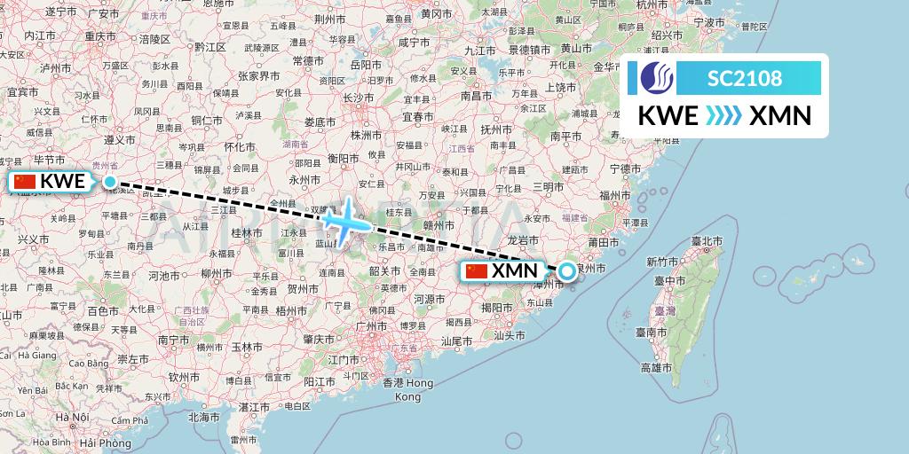 SC2108 Shandong Airlines Flight Map: Guiyang to Xiamen