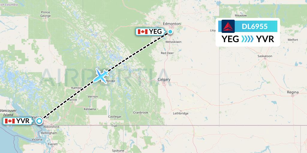 DL6955 Delta Air Lines Flight Map: Edmonton to Vancouver