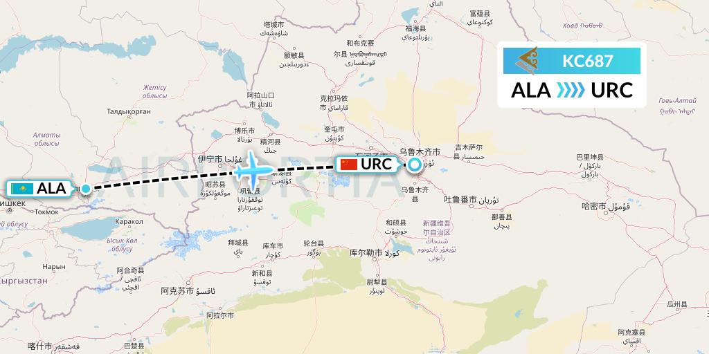 KC687 Air Astana Flight Map: Almaty to Urumqi