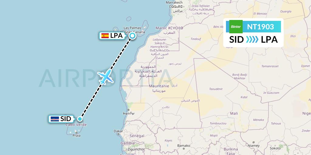 NT1903 Binter Canarias Flight Map: Espargos to Las Palmas