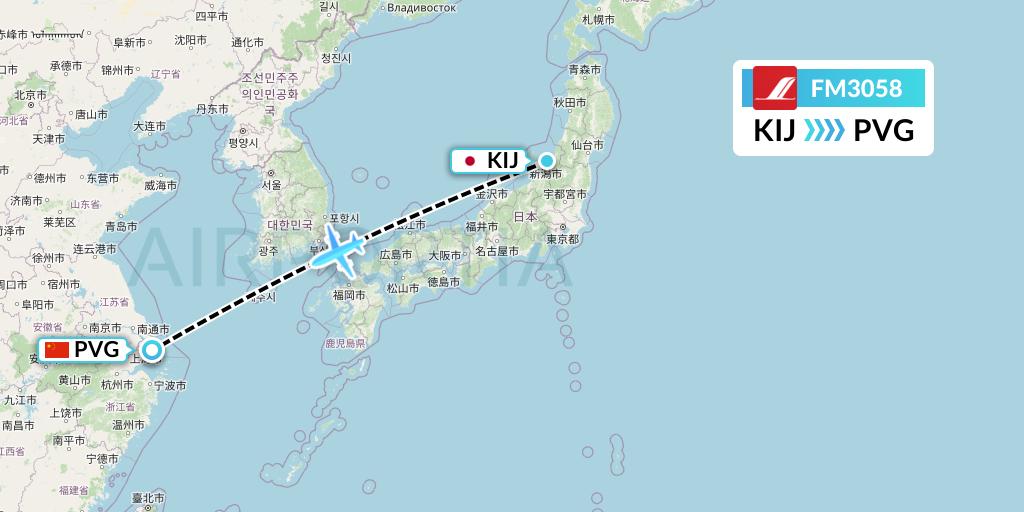 FM3058 Shanghai Airlines Flight Map: Niigata to Shanghai