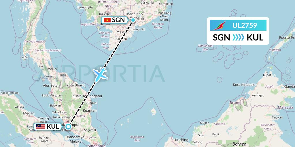 UL2759 SriLankan Airlines Flight Map: Ho Chi Minh City to Kuala Lumpur