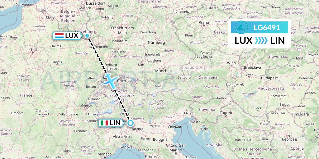 LG6491 Luxair Flight Map: Luxembourg to Milan