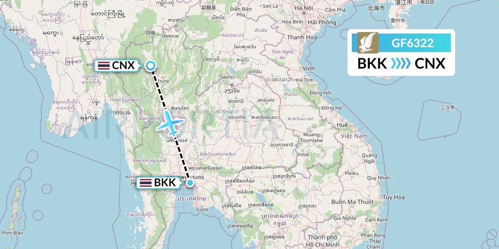 GF6322 Gulf Air Flight Map: Bangkok to Chiang Mai