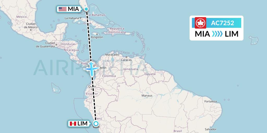 AC7252 Air Canada Flight Map: Miami to Lima