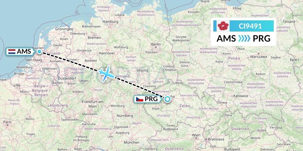 CI9491 China Airlines Flight Map: Amsterdam to Prague