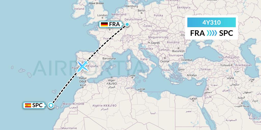 4Y310 Eurowings Discover Flight Map: Frankfurt to La Palma