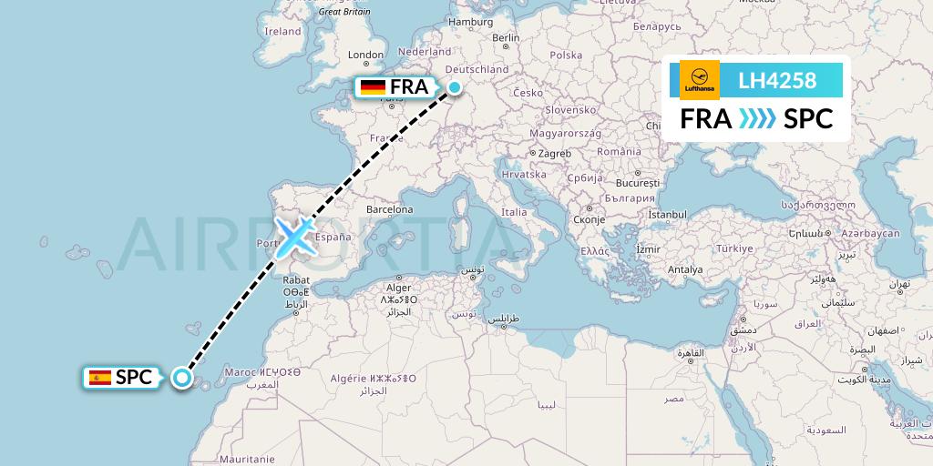 LH4258 Lufthansa Flight Map: Frankfurt to La Palma