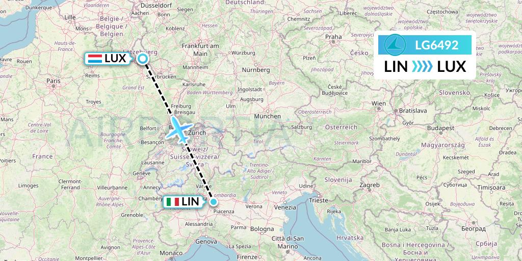 LG6492 Luxair Flight Map: Milan to Luxembourg
