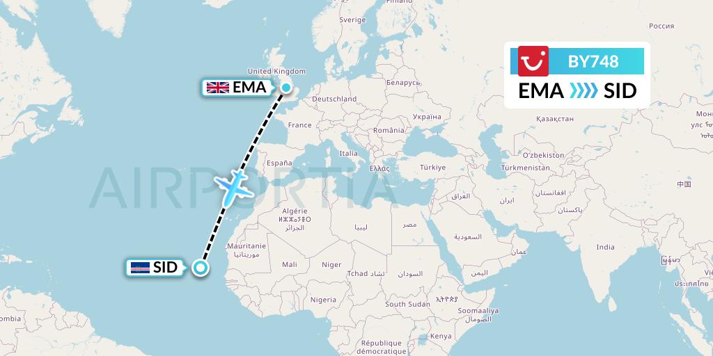 BY748 TUI Airways Flight Map: East Midlands to Espargos