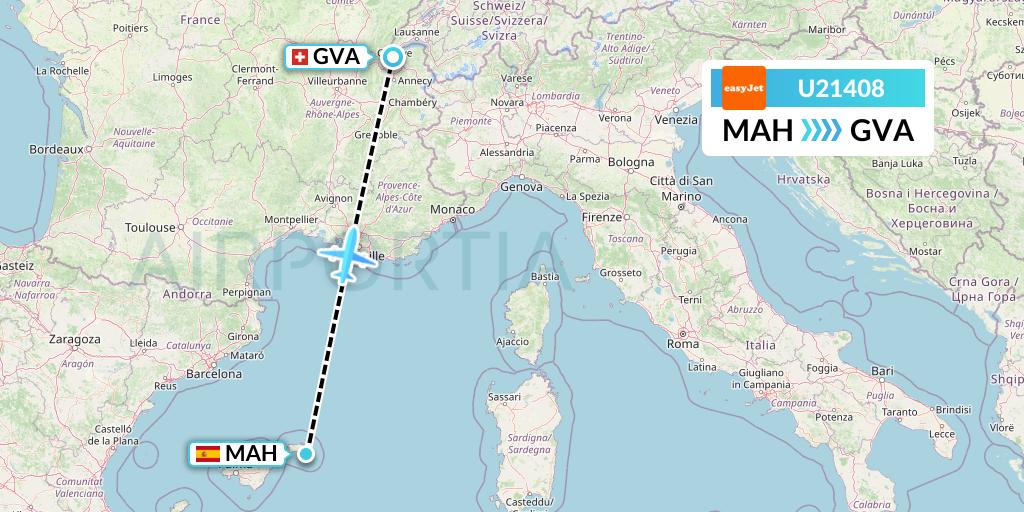 U21408 EasyJet Flight Map: Mahon to Geneva