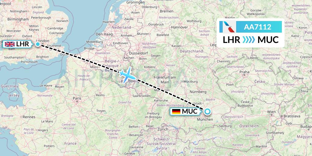 AA7112 American Airlines Flight Map: London to Munich