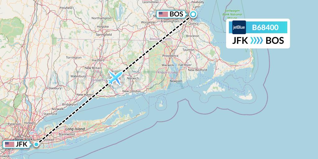 B68400 JetBlue Airways Flight Map: New York to Boston