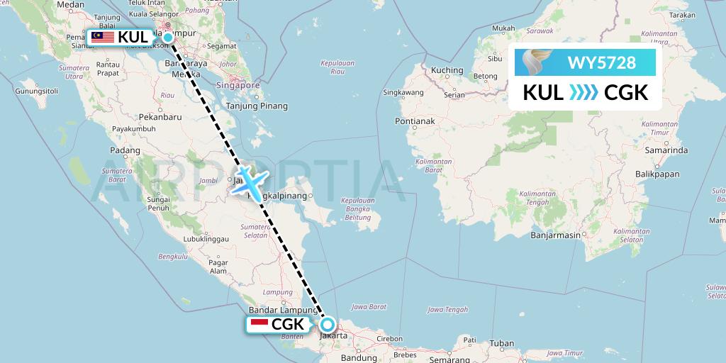 WY5728 Oman Air Flight Map: Kuala Lumpur to Jakarta
