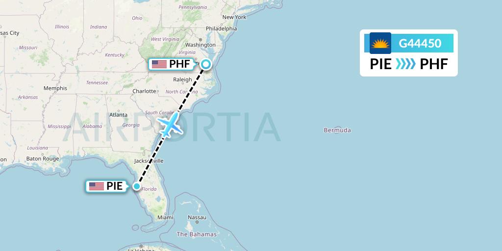 G44450 Allegiant Air Flight Map: St. Petersburg to Newport News