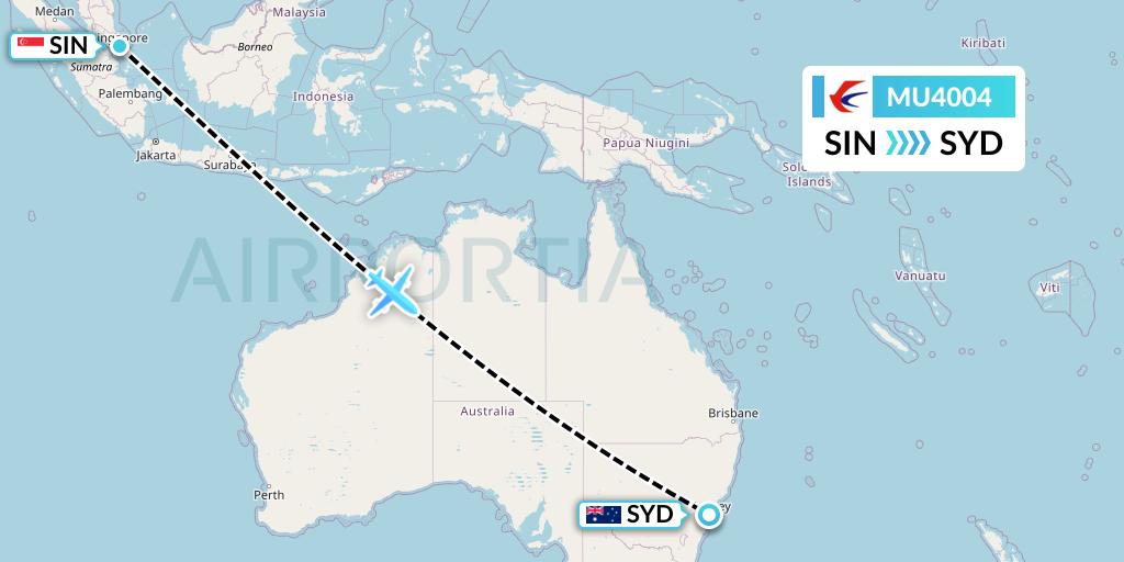 MU4004 China Eastern Airlines Flight Map: Singapore to Sydney
