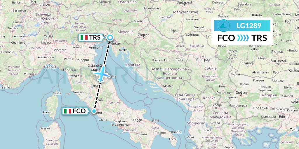 LG1289 Luxair Flight Map: Rome to Trieste