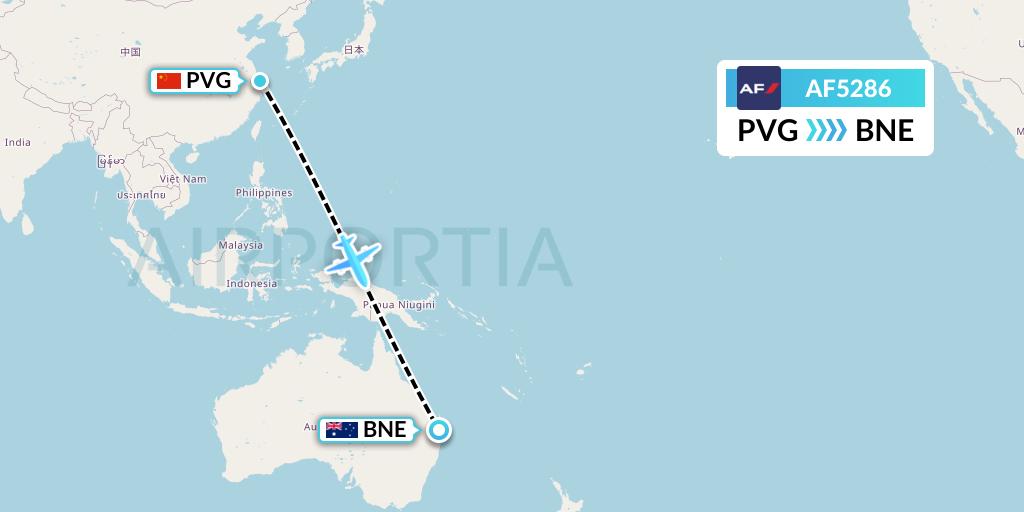 AF5286 Air France Flight Map: Shanghai to Brisbane