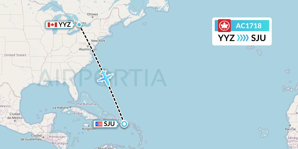 AC1718 Air Canada Flight Map: Toronto to San Juan