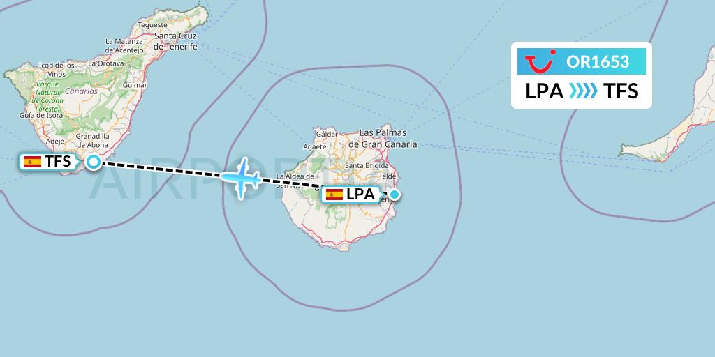 OR1653 TUI fly Netherlands Flight Map: Las Palmas to Tenerife