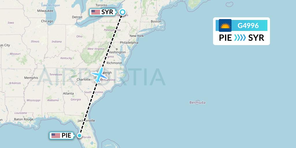 G4996 Allegiant Air Flight Map: St. Petersburg to Syracuse