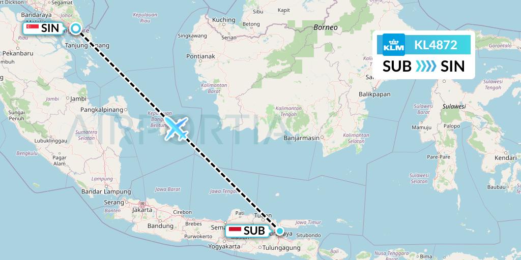 KL4872 KLM Flight Map: Surabaya to Singapore