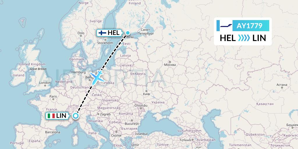 AY1779 Finnair Flight Map: Helsinki to Milan