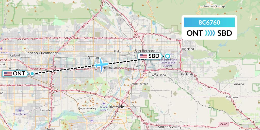 8C6760 Air Transport International Flight Map: Ontario to San Bernardino