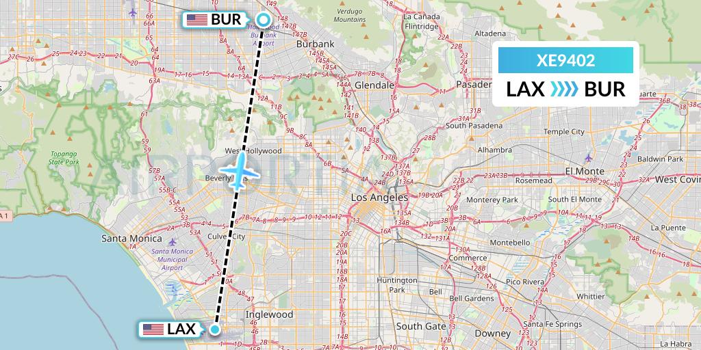 XE9402 Jsx Flight Map: Los Angeles to Burbank