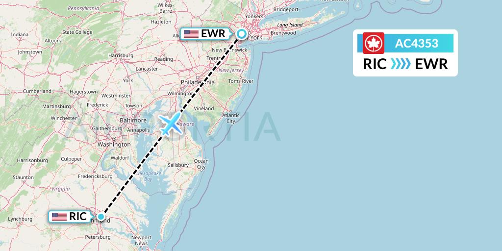 AC4353 Air Canada Flight Map: Richmond to New York