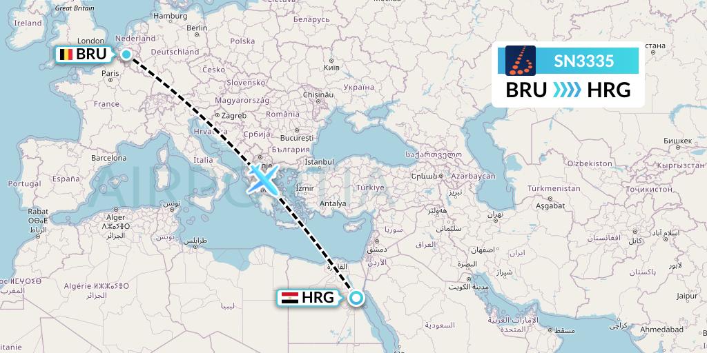 SN3335 Brussels Airlines Flight Map: Brussels to Hurghada