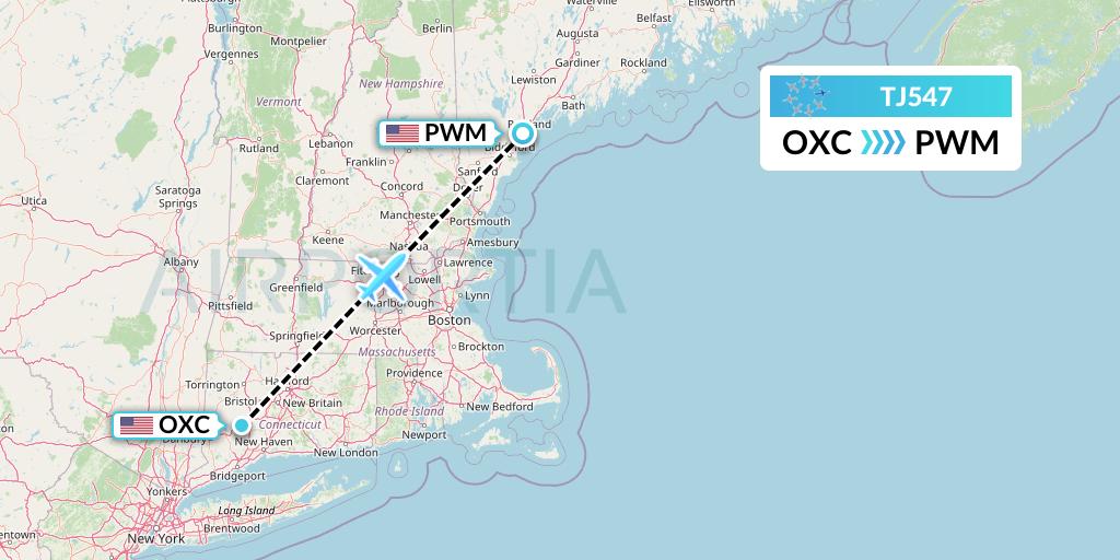 TJ547 Tradewind Aviation Flight Map: Oxford to Portland