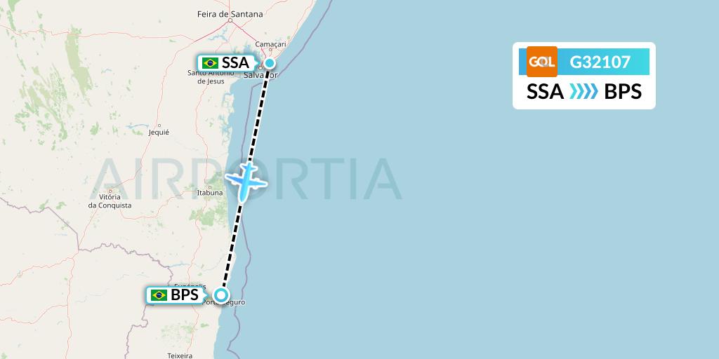 G32107 GOL Transportes Aeros Flight Map: Salvador to Porto Seguro