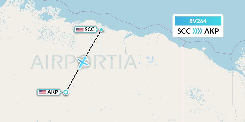 8V264 Wright Air Service Flight Map: Deadhorse to Anaktuvuk Pass