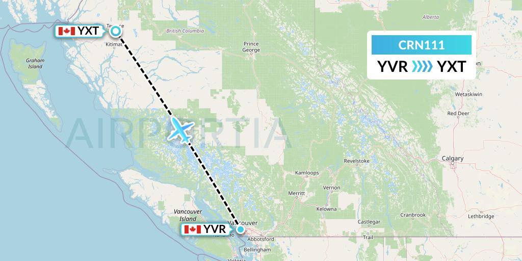 CRN111 Aerocaribbean Flight Map: Vancouver to Terrace