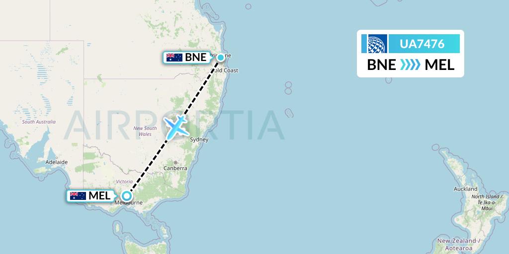 UA7476 United Airlines Flight Map: Brisbane to Melbourne