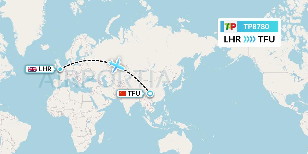 TP8780 TAP Portugal Flight Map: London to Chengdu