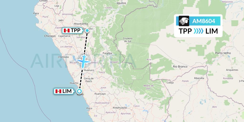 AM8604 Aeromexico Flight Map: Tarapoto to Lima