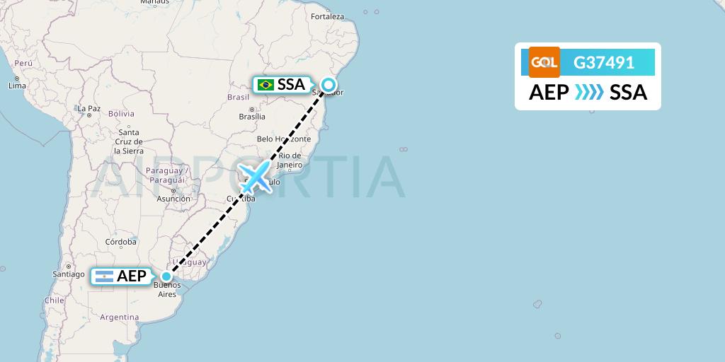G37491 GOL Transportes Aeros Flight Map: Buenos Aires to Salvador