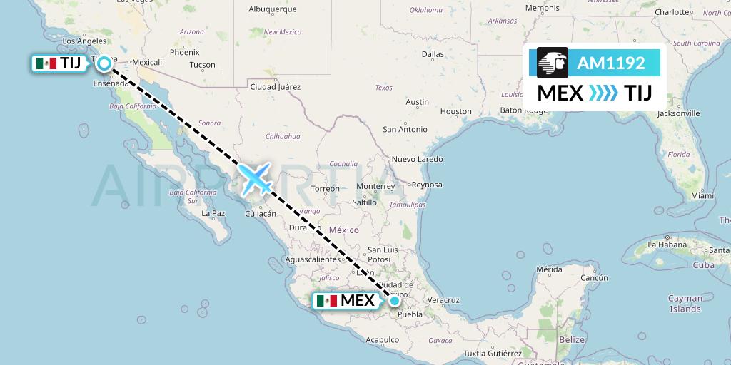 AM1192 Aeromexico Flight Map: Mexico City to Tijuana