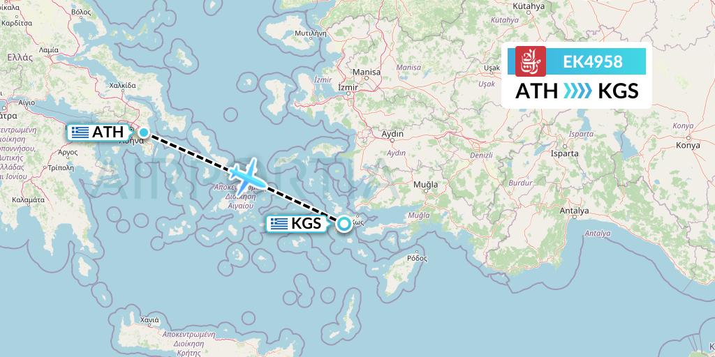 EK4958 Emirates Flight Map: Athens to Kos