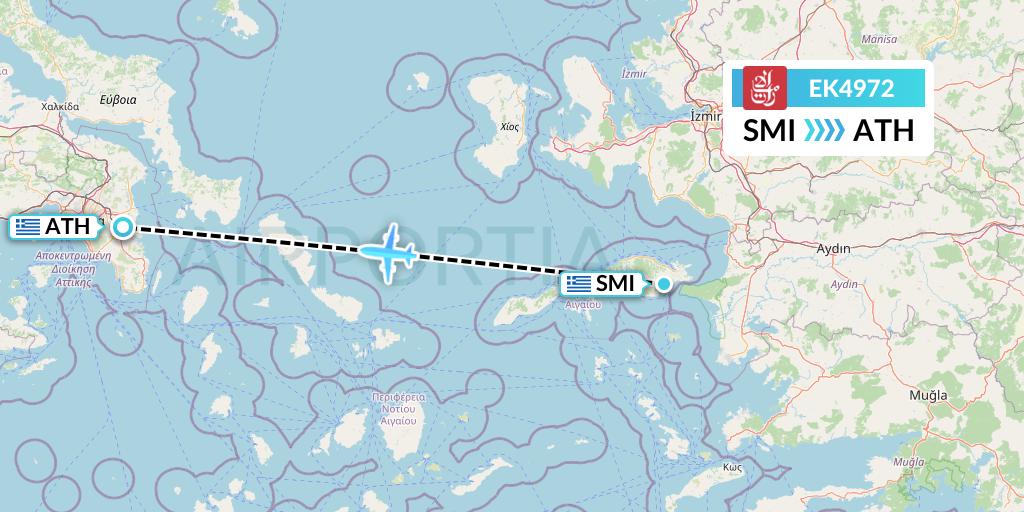 EK4972 Emirates Flight Map: Samos to Athens