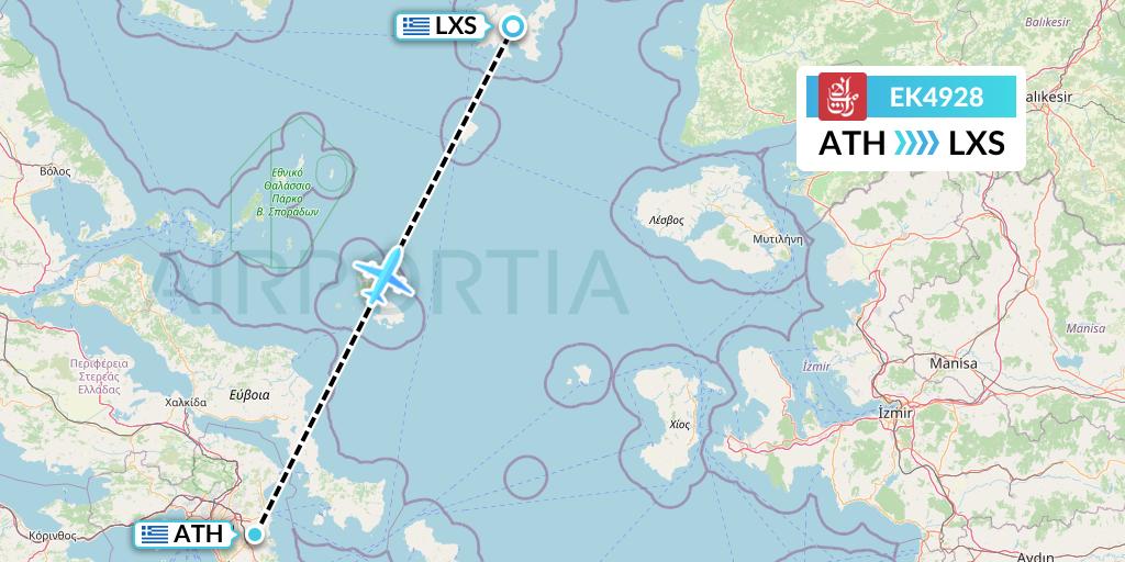 EK4928 Emirates Flight Map: Athens to Lemnos