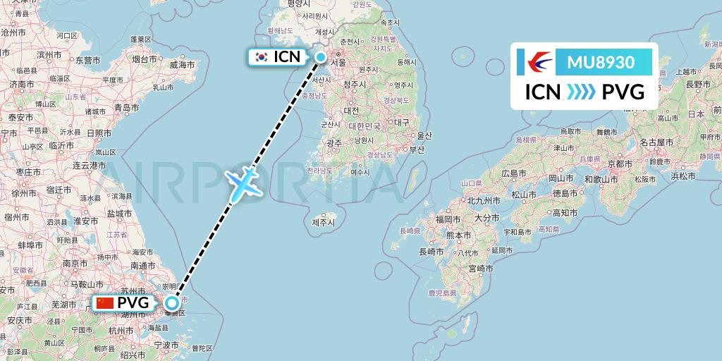 MU8930 China Eastern Airlines Flight Map: Seoul to Shanghai